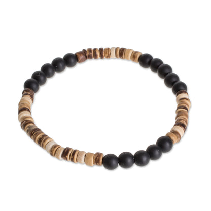 Earthen Force Onyx and Coconut Shell Beaded Stretch Bracelet