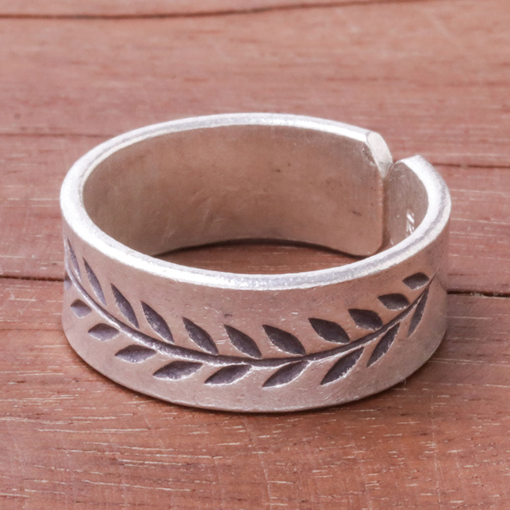 Natural Branch Leaf Pattern Sterling Silver Wrap Ring from Thailand