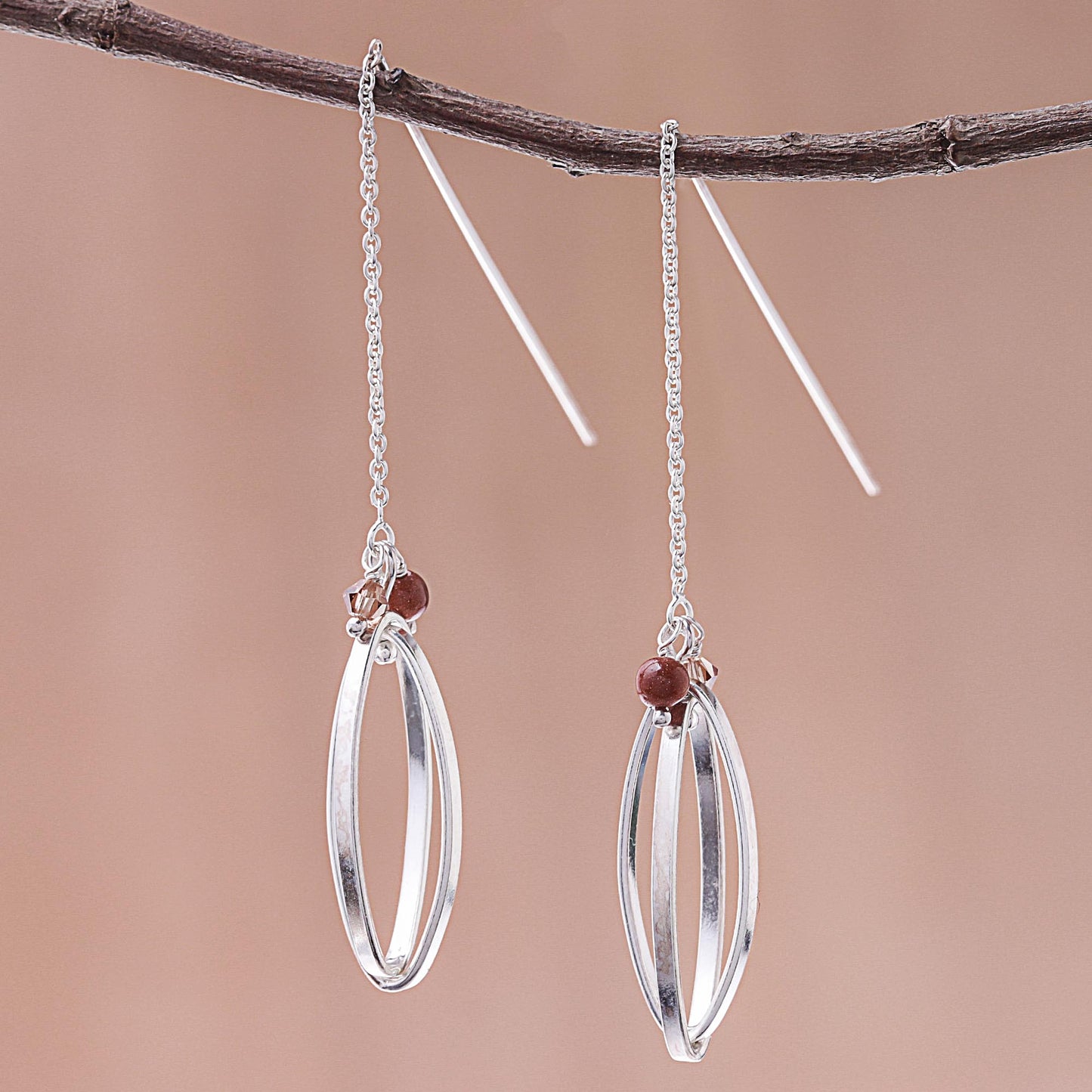 Nested Windows Double Ellipse on Chain Sterling Silver Threader Earrings