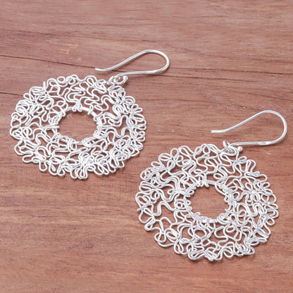 Freedom Wreath Sterling Silver Twisted Wire Wreath Dangle Earrings