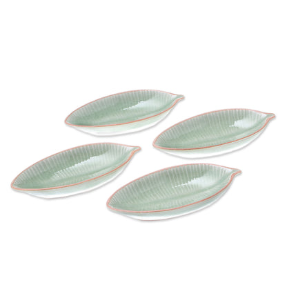 Festive Banana Leaf-Shaped Celadon Ceramic Appetizer Bowls (Set of 4)