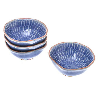 Sunflower Dream Blue Ceramic Appetizer Bowls from Thailand (Set of 4)