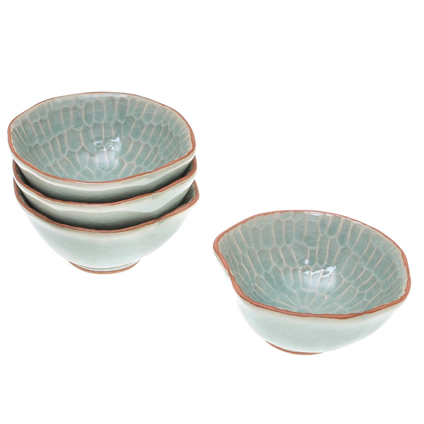 Sunflower Dream Celadon Ceramic Appetizer Bowls from Thailand (Set of 4)