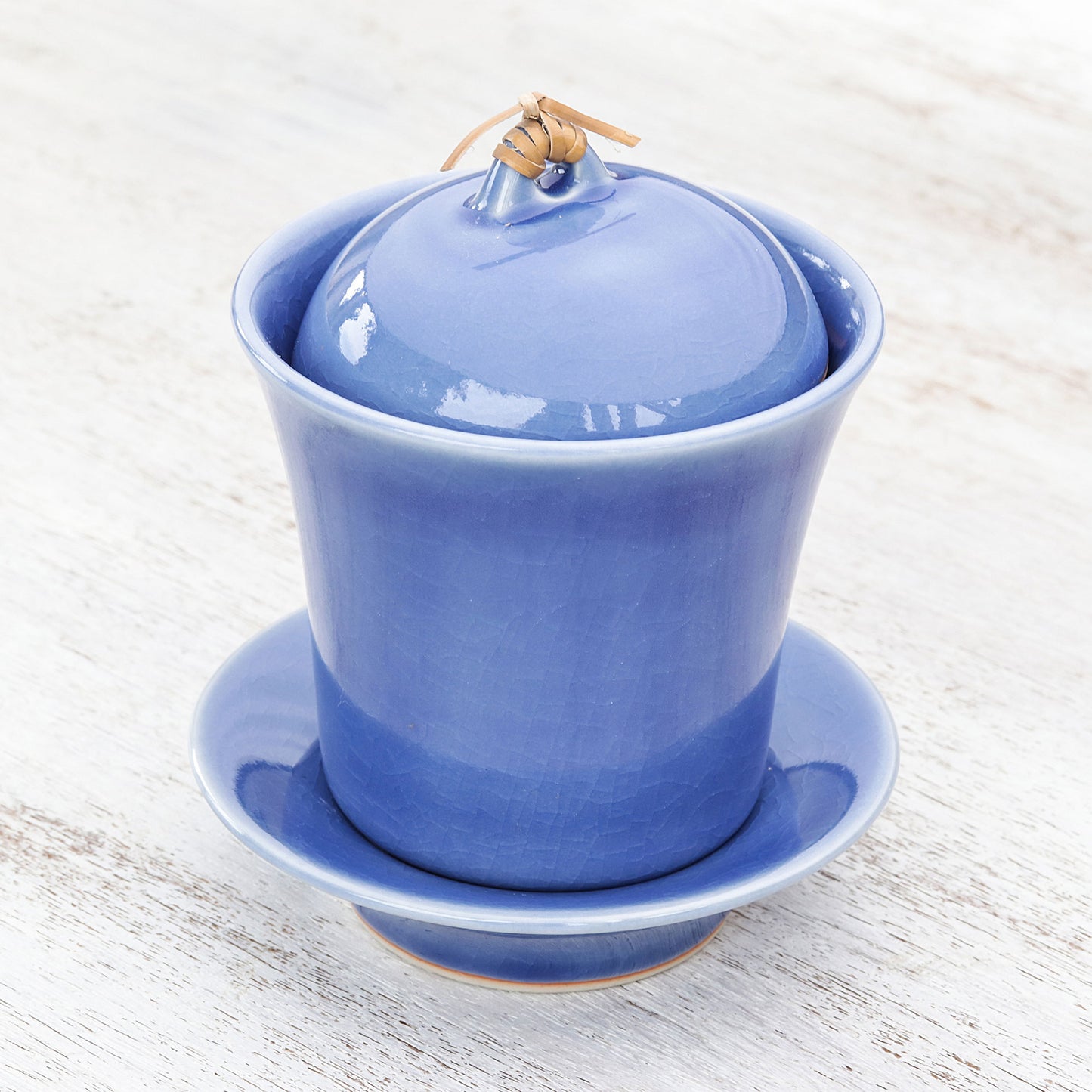 Cup of Comfort in Blue Handcrafted Blue Ceramic Soup Cup Set with Lid and Saucer