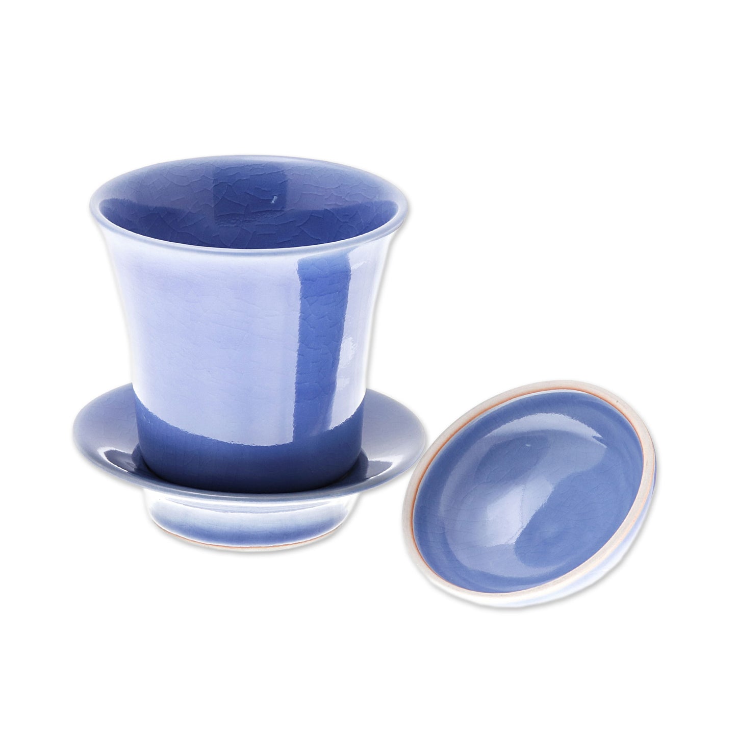 Cup of Comfort in Blue Handcrafted Blue Ceramic Soup Cup Set with Lid and Saucer