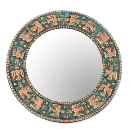 Pre-Hispanic Birds Bird Motif Copper Wall Mirror Crafted in Peru