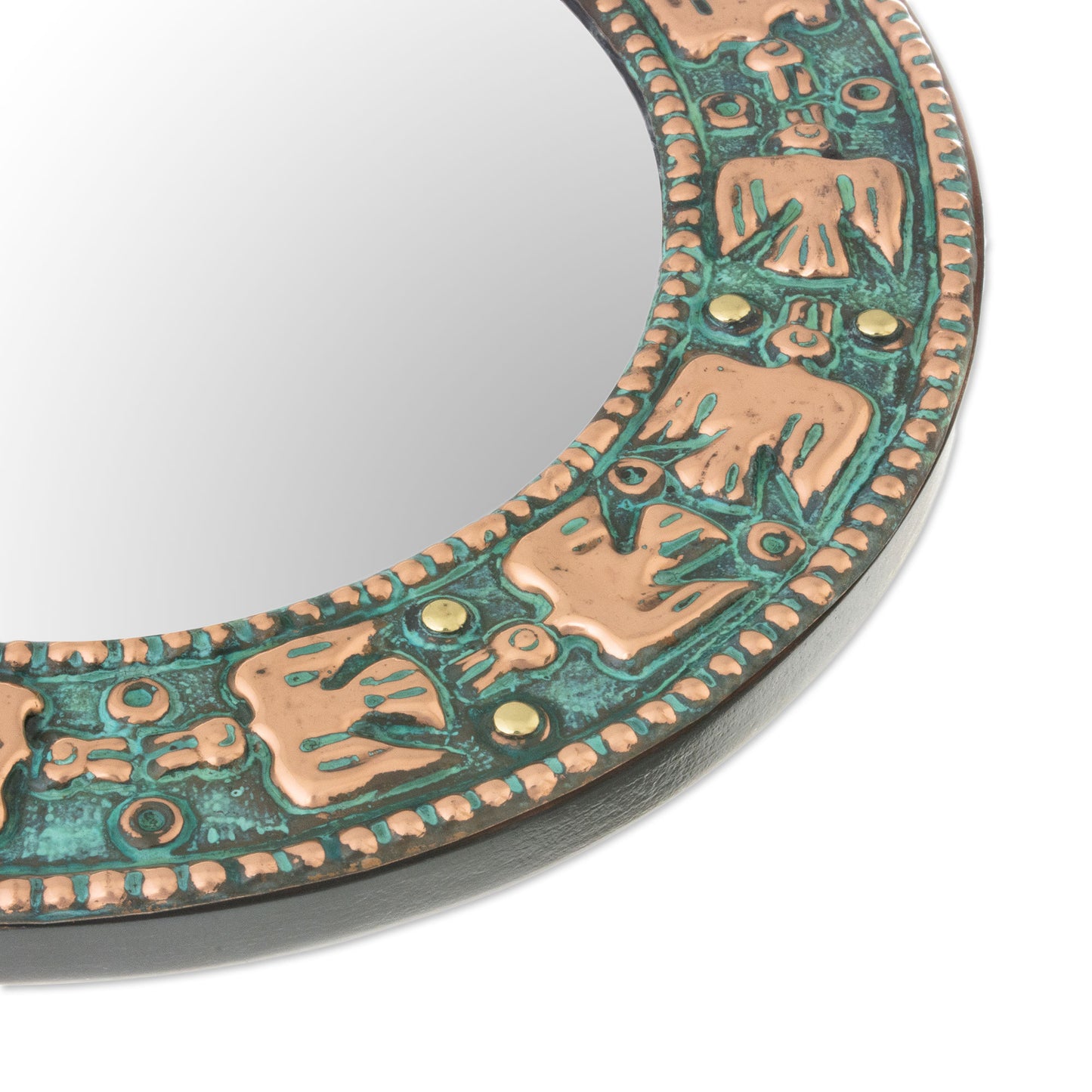 Pre-Hispanic Birds Bird Motif Copper Wall Mirror Crafted in Peru