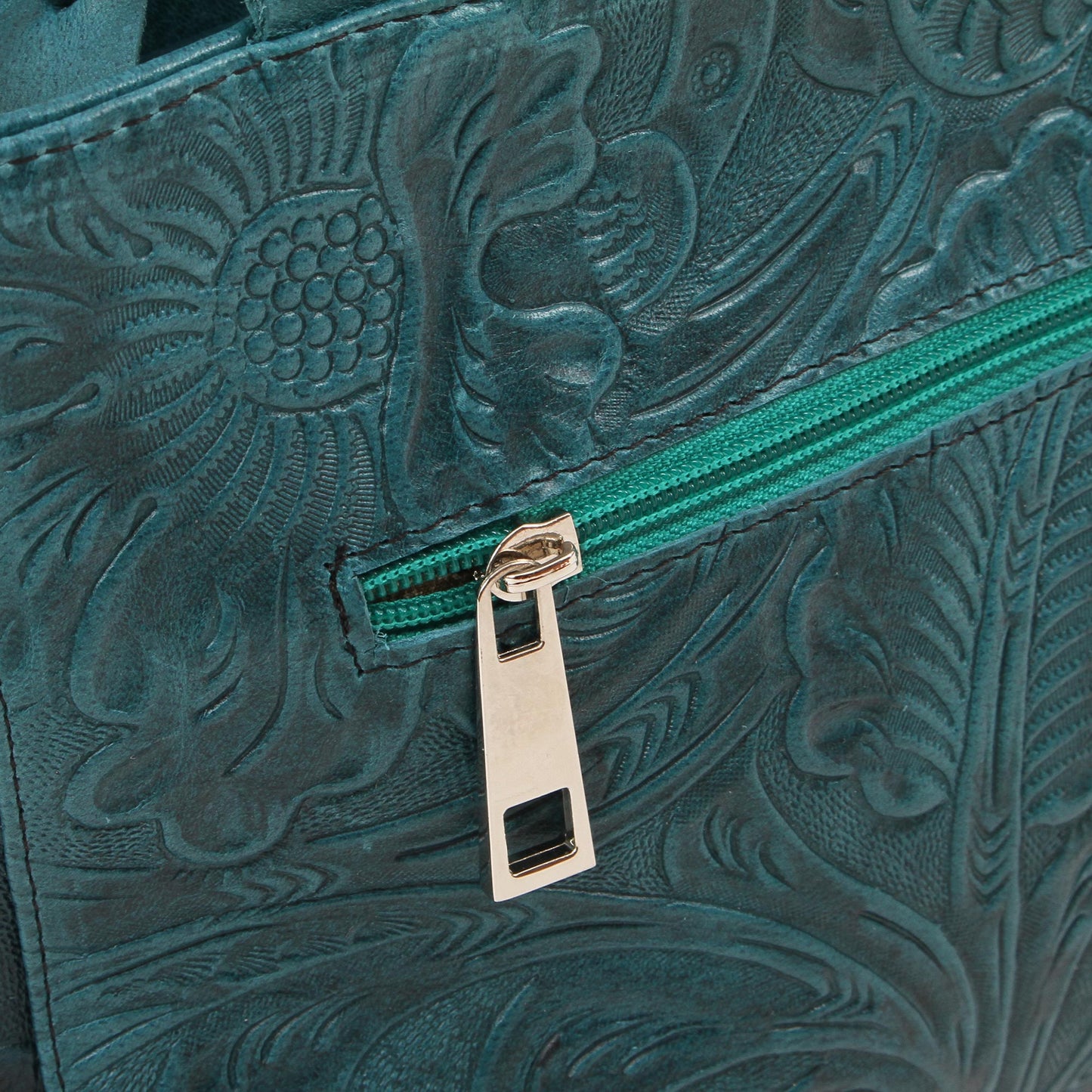 Flower Carrier in Teal Floral Leather Shoulder Bag in Teal from Mexico