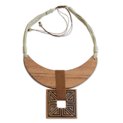 Ancient Royalty Wood and Ceramic Statement Necklace Handcrafted in Brazil