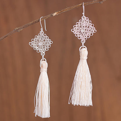 Elegant Tassels Handcrafted Silver Dangle Earrings with Tassels from Peru