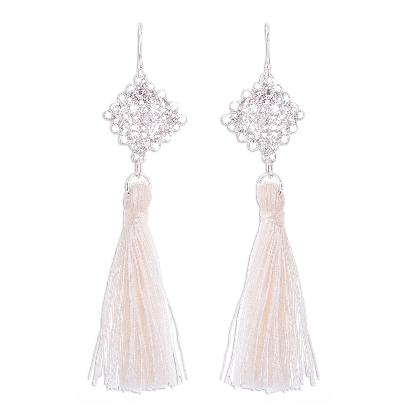 Elegant Tassels Handcrafted Silver Dangle Earrings with Tassels from Peru