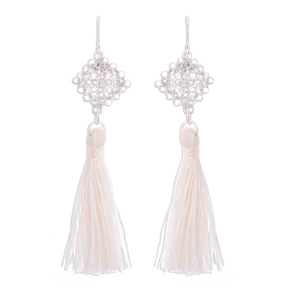 Elegant Tassels Handcrafted Silver Dangle Earrings with Tassels from Peru