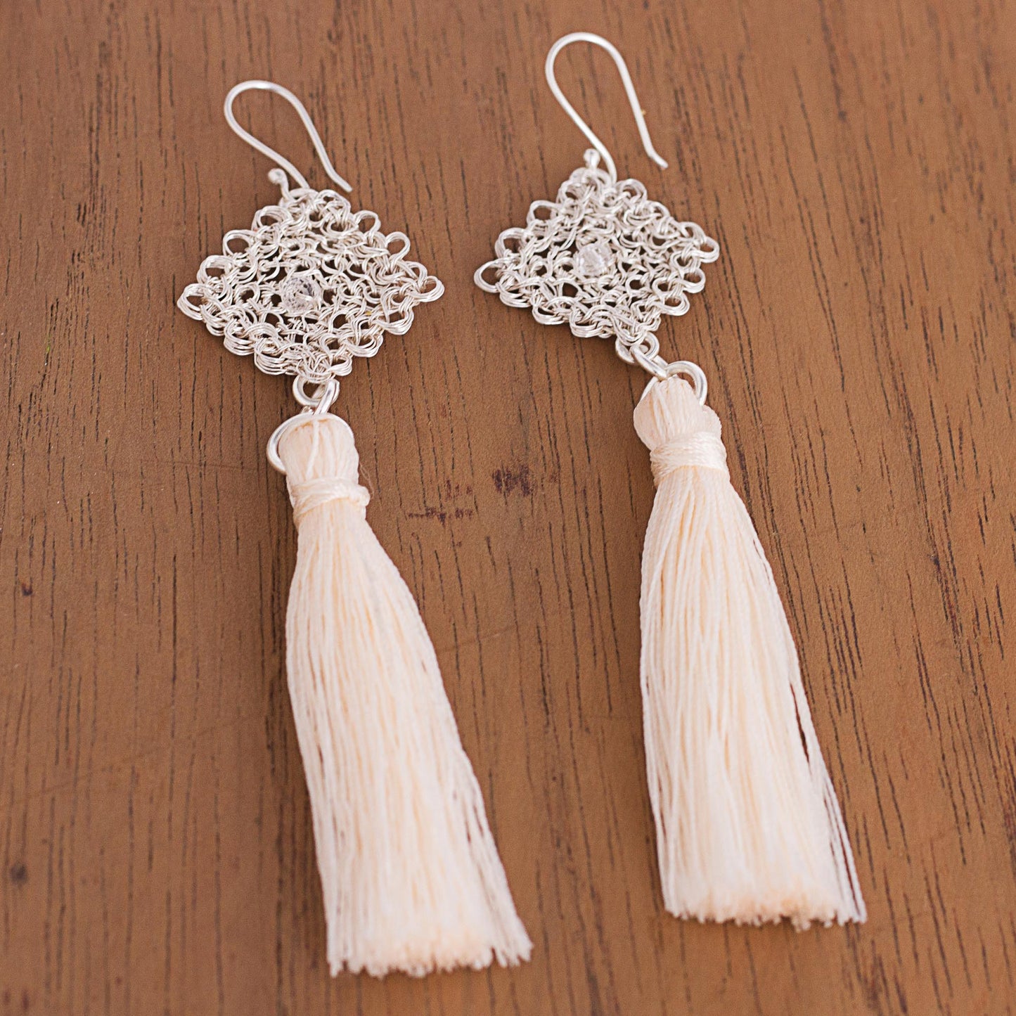 Elegant Tassels Handcrafted Silver Dangle Earrings with Tassels from Peru