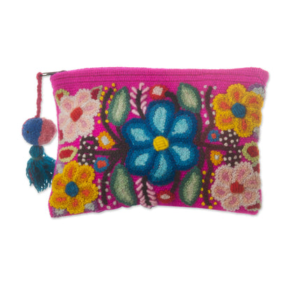 Fuchsia Garden Handmade Floral 100% Alpaca Clutch in Fuchsia from Peru