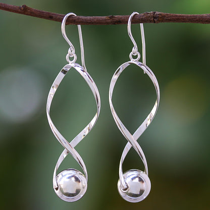 Spin in the Night Spiral-Shaped Sterling Silver Dangle Earrings from Thailand