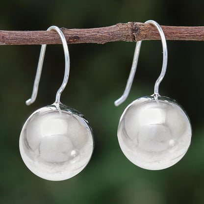 Shining Orb Round Sterling Silver Drop Earrings from Thailand