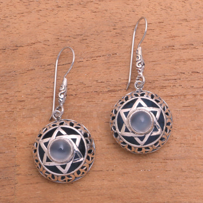 Six Points Moonstone Six-Pointed Star Dangle Earrings from Bali