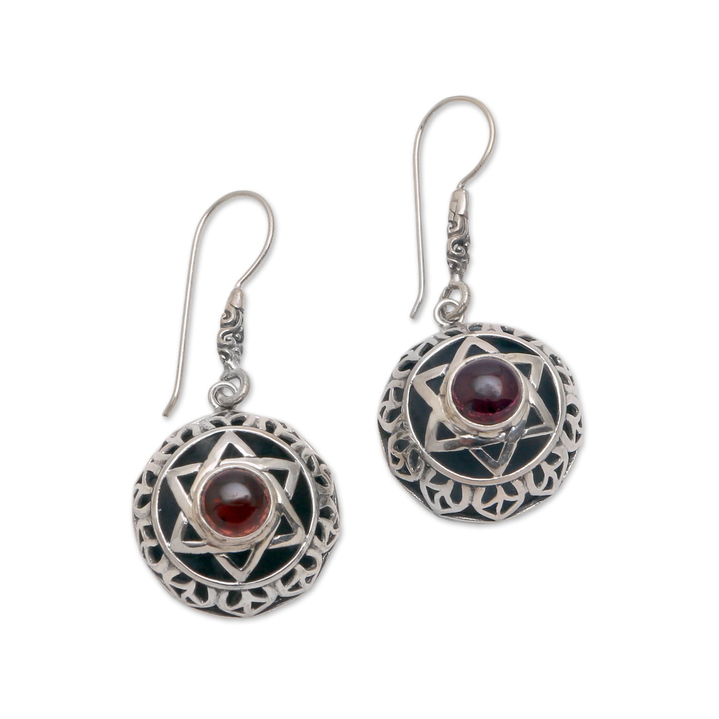 Six Points Garnet Six-Pointed Star Dangle Earrings from Bali