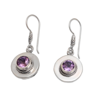 Sparkling Frames Circular Amethyst Dangle Earrings from Bali