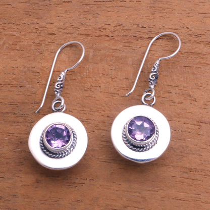 Sparkling Frames Circular Amethyst Dangle Earrings from Bali