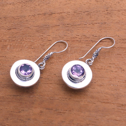 Sparkling Frames Circular Amethyst Dangle Earrings from Bali