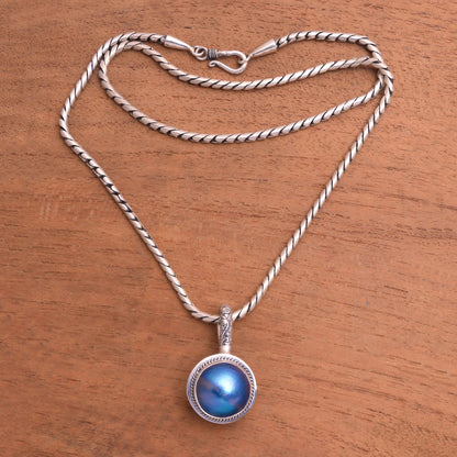 Round Luxury in Blue Blue Cultured Pearl Pendant Necklace from Bali