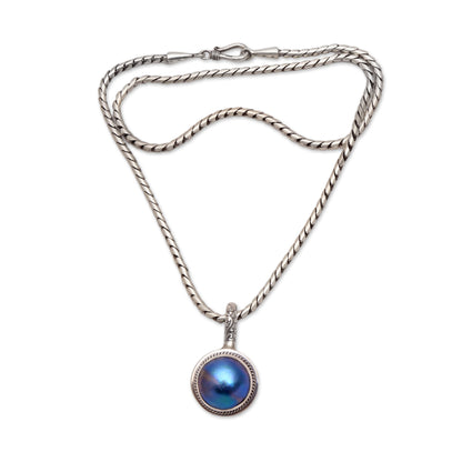 Round Luxury in Blue Blue Cultured Pearl Pendant Necklace from Bali