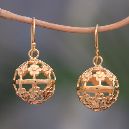 Floral Lanterns Floral Gold Plated Sterling Silver Dangle Earrings from Bali