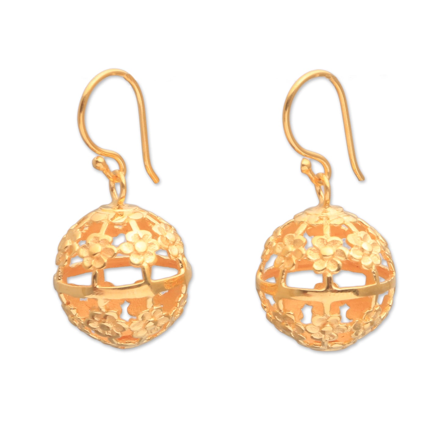 Floral Lanterns Floral Gold Plated Sterling Silver Dangle Earrings from Bali