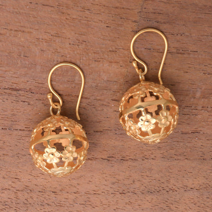 Floral Lanterns Floral Gold Plated Sterling Silver Dangle Earrings from Bali