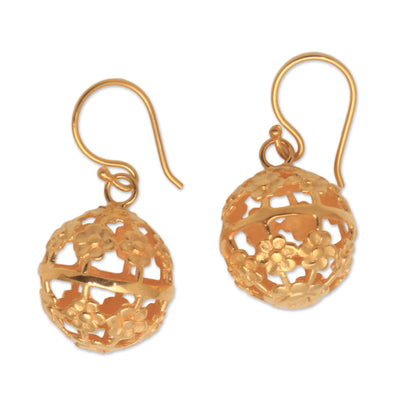 Floral Lanterns Floral Gold Plated Sterling Silver Dangle Earrings from Bali