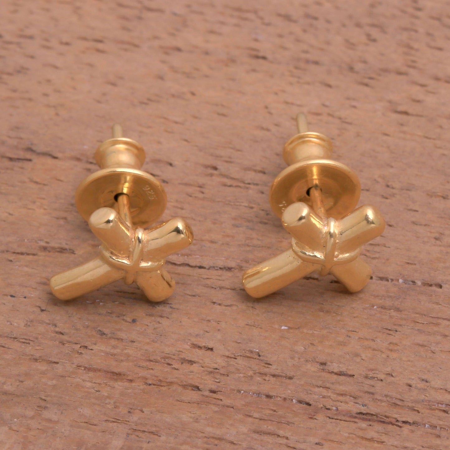 Regal Cross Gold Plated Sterling Silver Cross Earrings from Bali