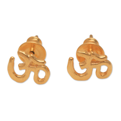 Regal Omkara Gold Plated Sterling Silver Om Stud Earrings from Bali