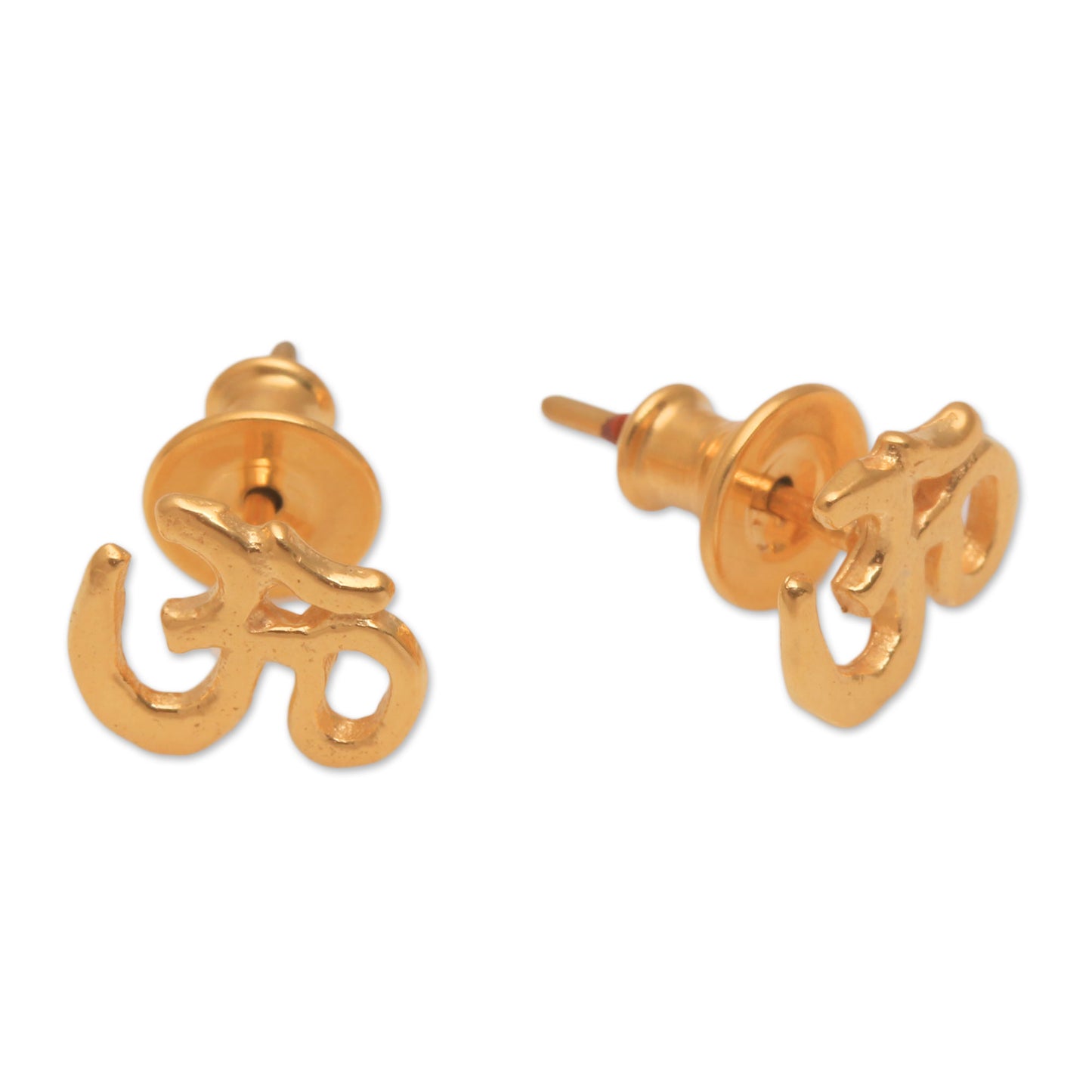 Regal Omkara Gold Plated Sterling Silver Om Stud Earrings from Bali