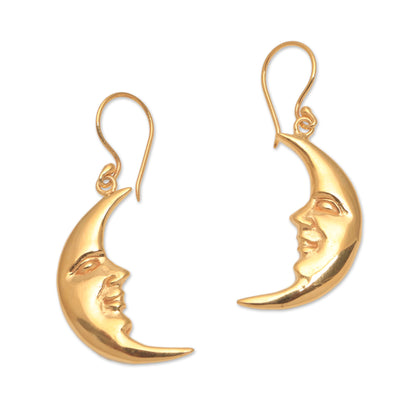 Happy Moon Gold Plated Sterling Silver Moon Dangle Earrings from Bali