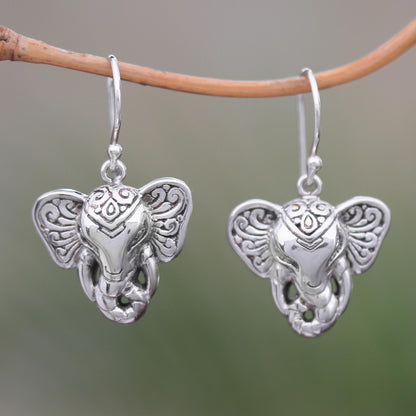 Elephant King Sterling Silver Elephant Dangle Earrings from Bali