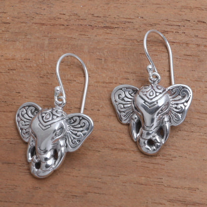 Elephant King Sterling Silver Elephant Dangle Earrings from Bali