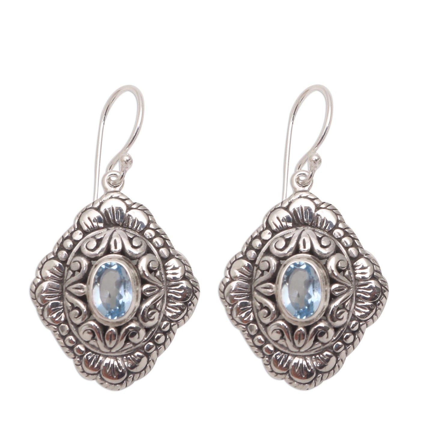 Bali Oval Oval Blue Topaz Dangle Earrings from Bali