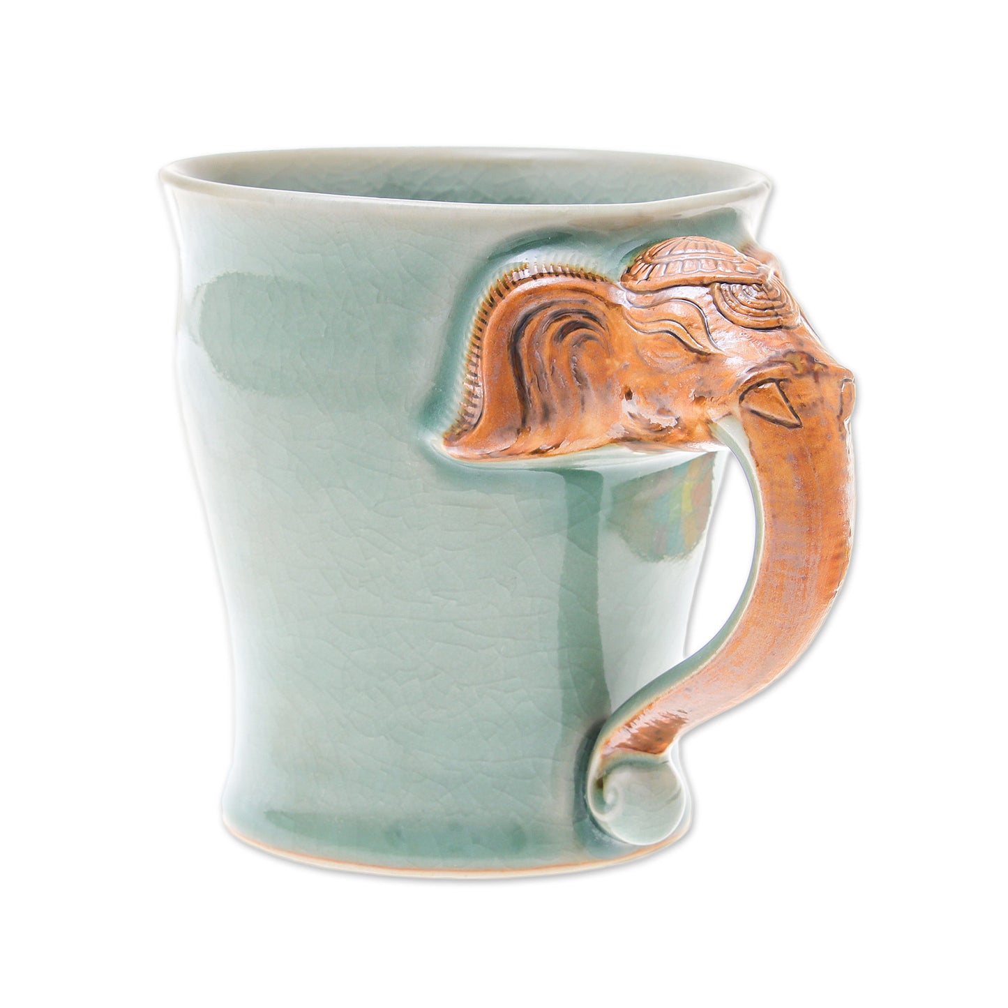 Elephant Handle in Green Celadon Ceramic Elephant Mug in Green from Thailand (10 oz.)