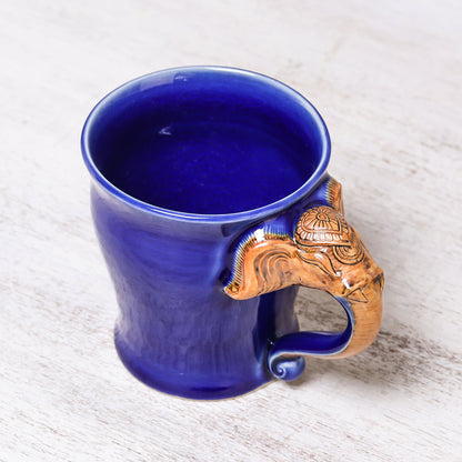 Elephant Handle in Blue Celadon Ceramic Elephant Mug in Blue from Thailand (10 oz.)