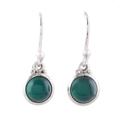 Happy Glow Round Green Onyx Dangle Earrings from India