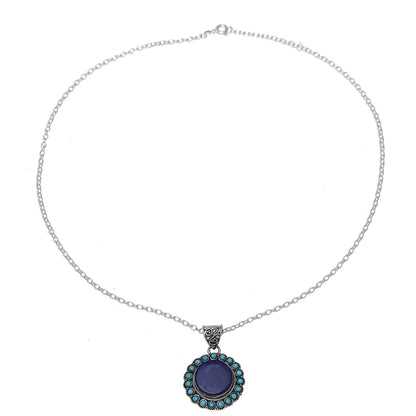 Glamorous Bloom Lapis Lazuli and Composite Turquoise Pendant Necklace