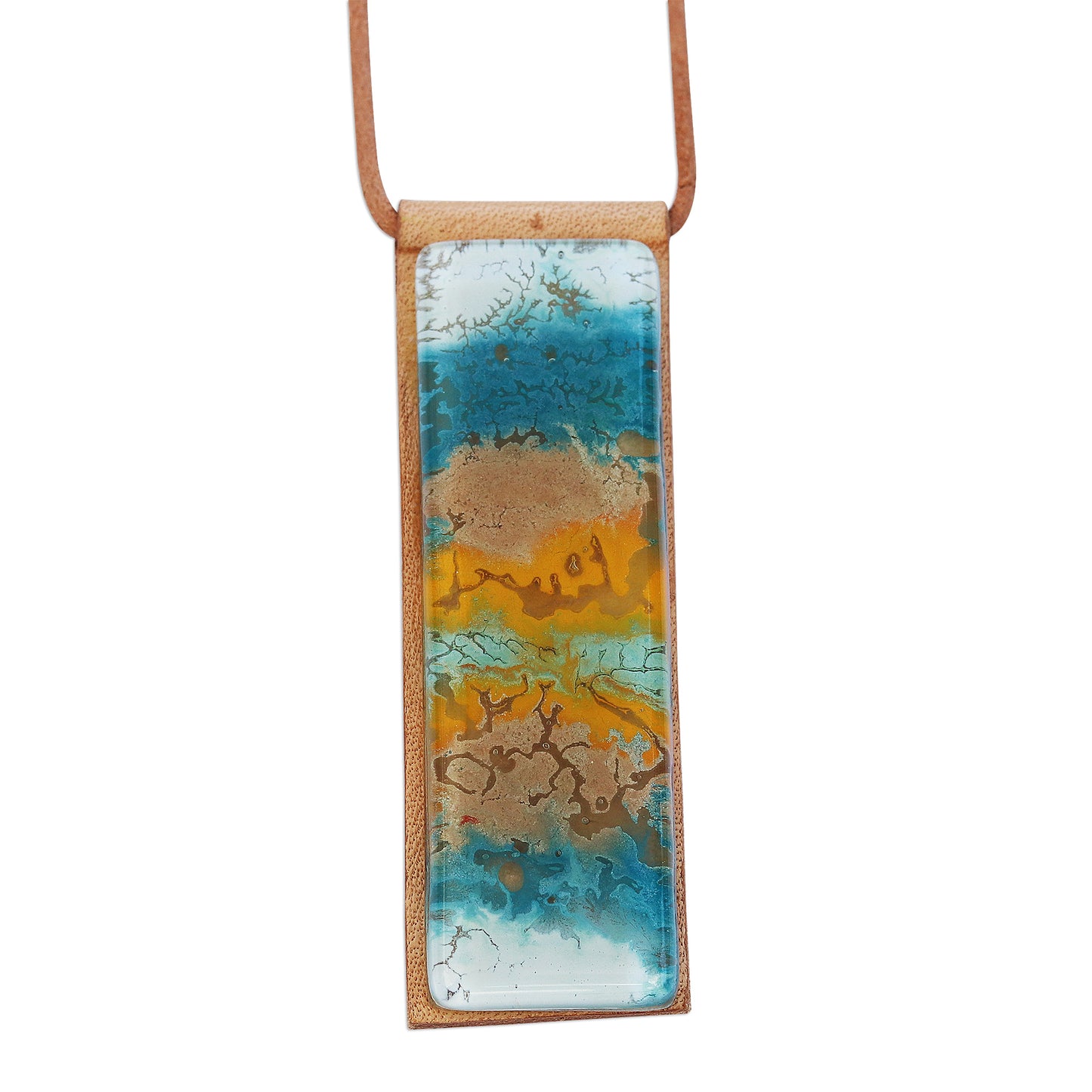 Earth Ocean Earth-Tone Glass and Leather Pendant Necklace from Brazil