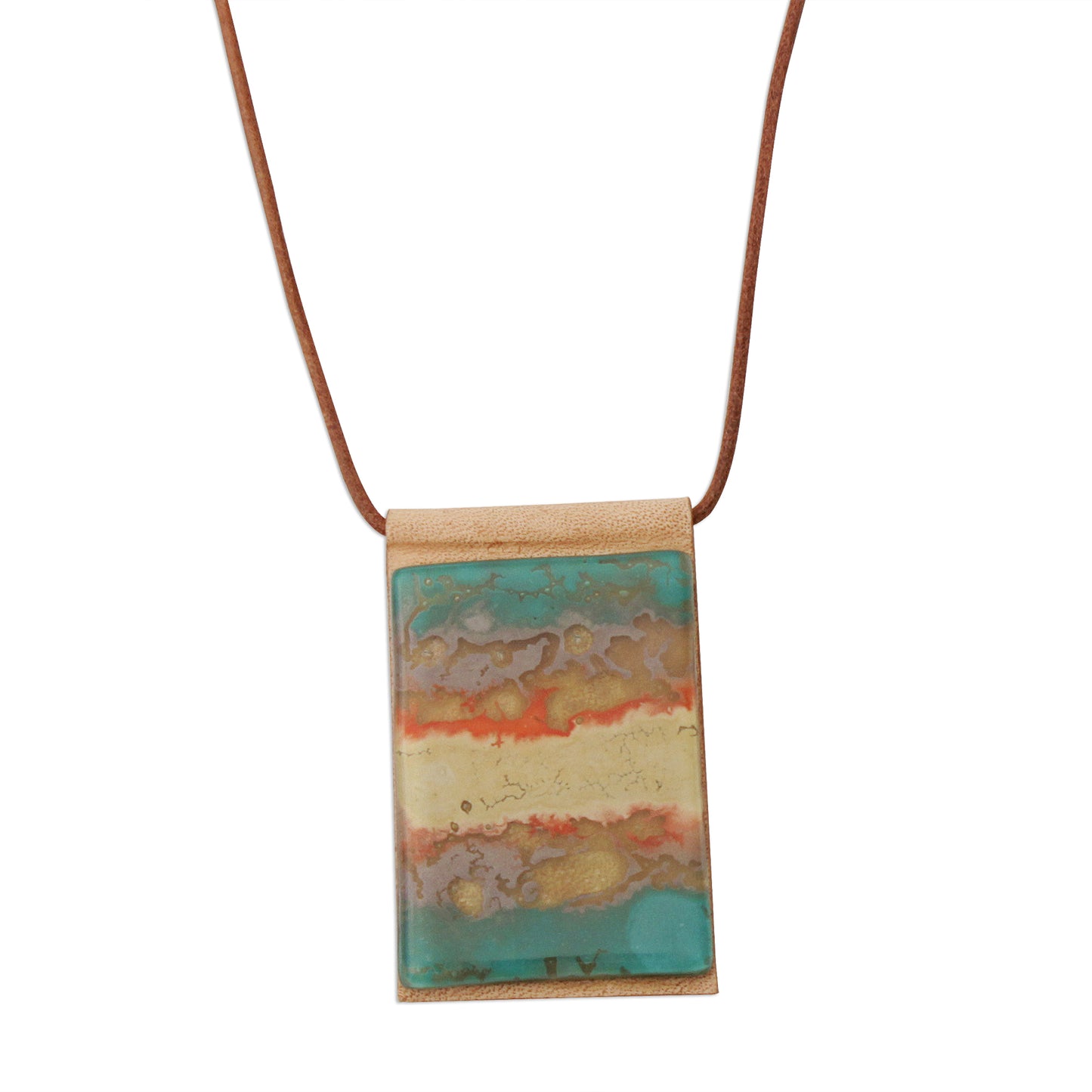 Seaside Layered Glass and Leather Pendant Necklace from Brazil