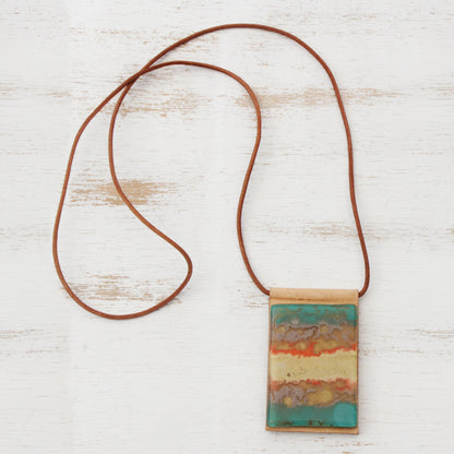 Seaside Layered Glass and Leather Pendant Necklace from Brazil