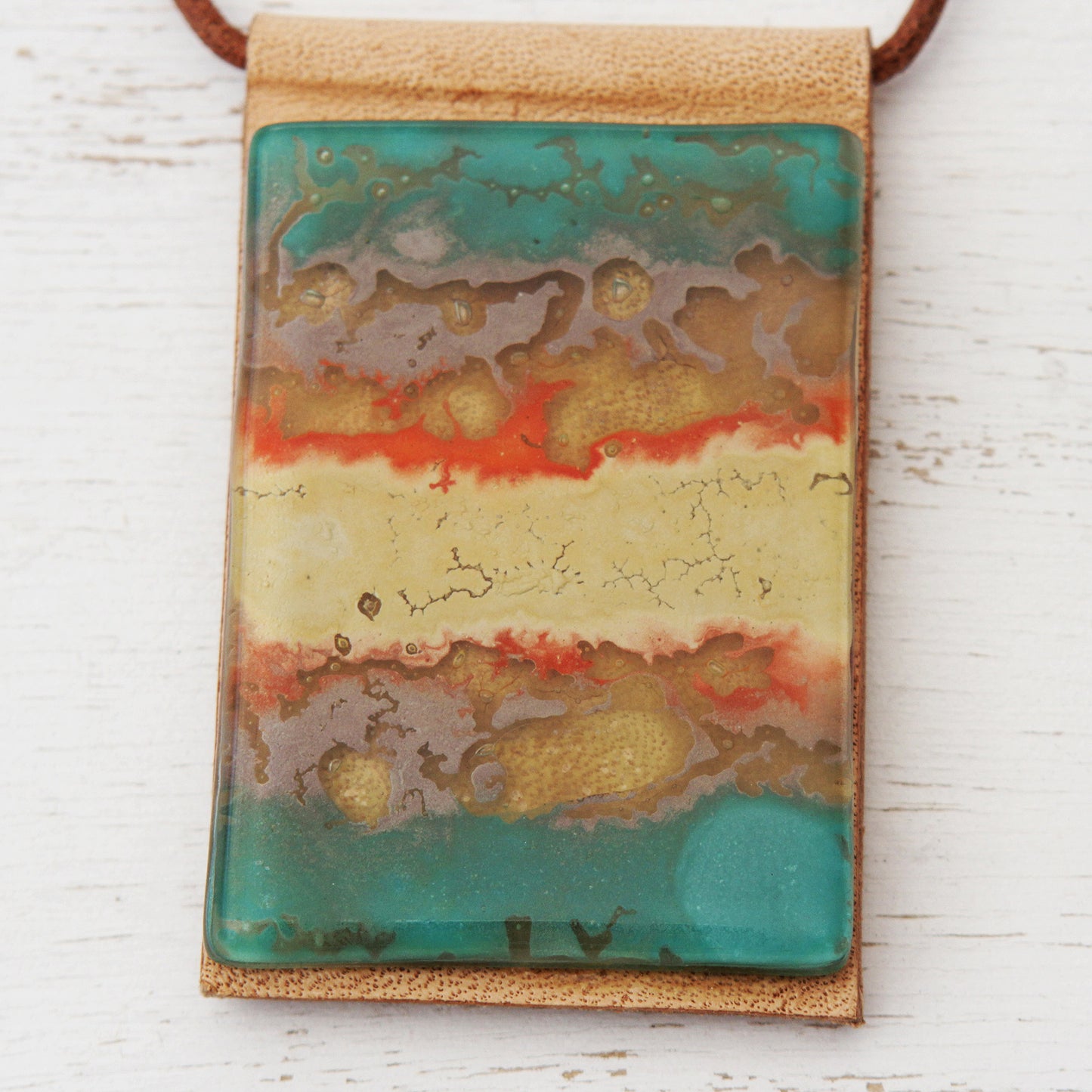 Seaside Layered Glass and Leather Pendant Necklace from Brazil