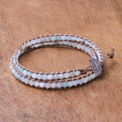 Hill Tribe Dew in Brown Natural Quartz Beaded Wrap Bracelet in Brown from Thailand