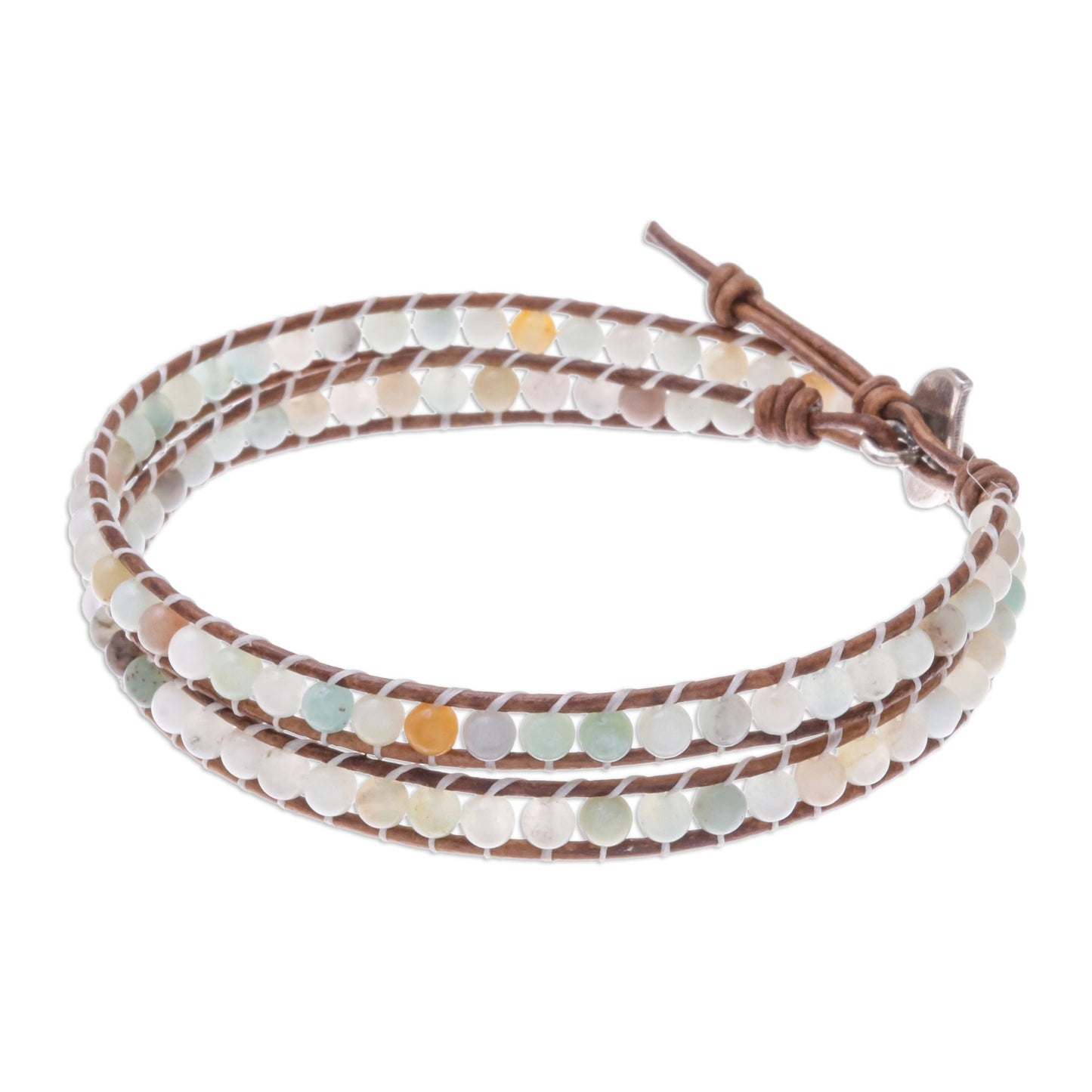 Hill Tribe Dew in Brown Natural Quartz Beaded Wrap Bracelet in Brown from Thailand