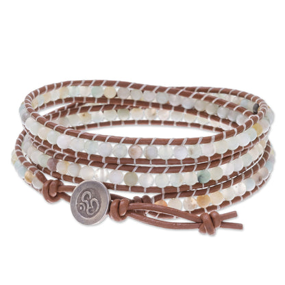 Calm Touch Om-Themed Quartz Beaded Wrap Bracelet from Thailand