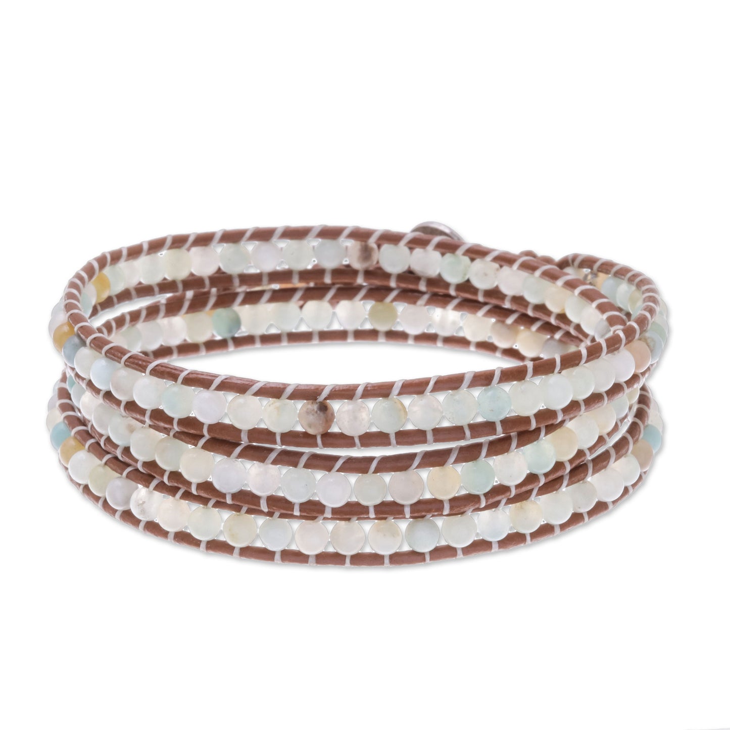 Calm Touch Om-Themed Quartz Beaded Wrap Bracelet from Thailand